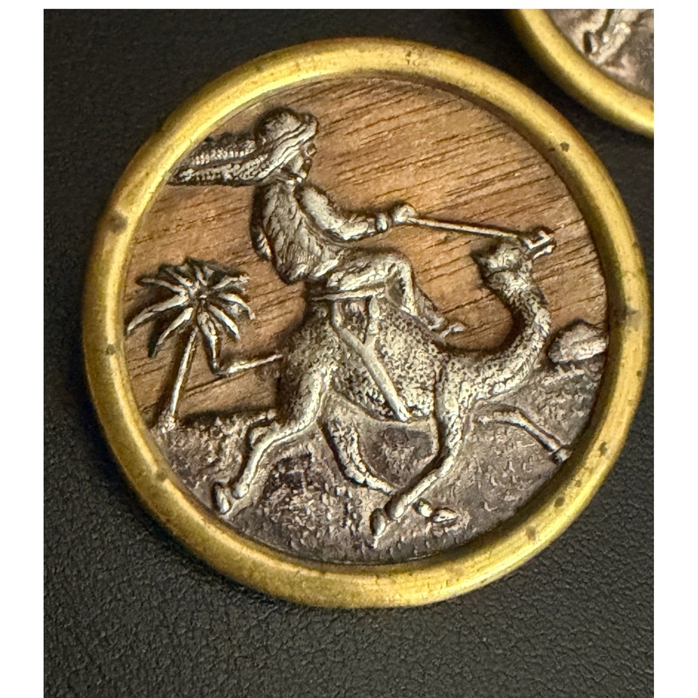 Vintage Buttons Camel Rider Desert Palm Tree